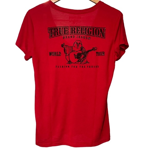 True Religion Happy Buddha embellished red shirt. - Picture 6 of 8